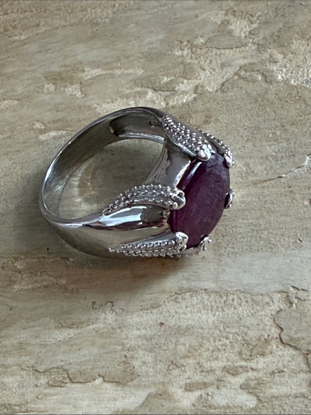 Sterling Silver Ring with Deep Pink Gemstone